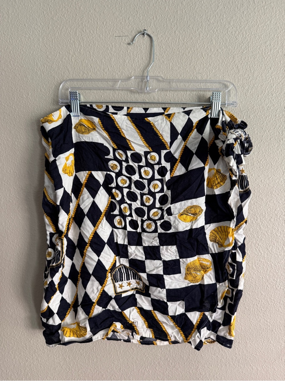 Vintage 80s Sarong Wrap Skirt Nautical Abstract Print Cotton Approx Sz S VTG